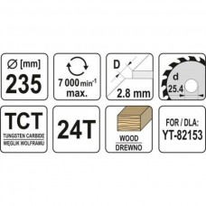 YATO Disc circular pentru lemn 235X24TX25.4mm..